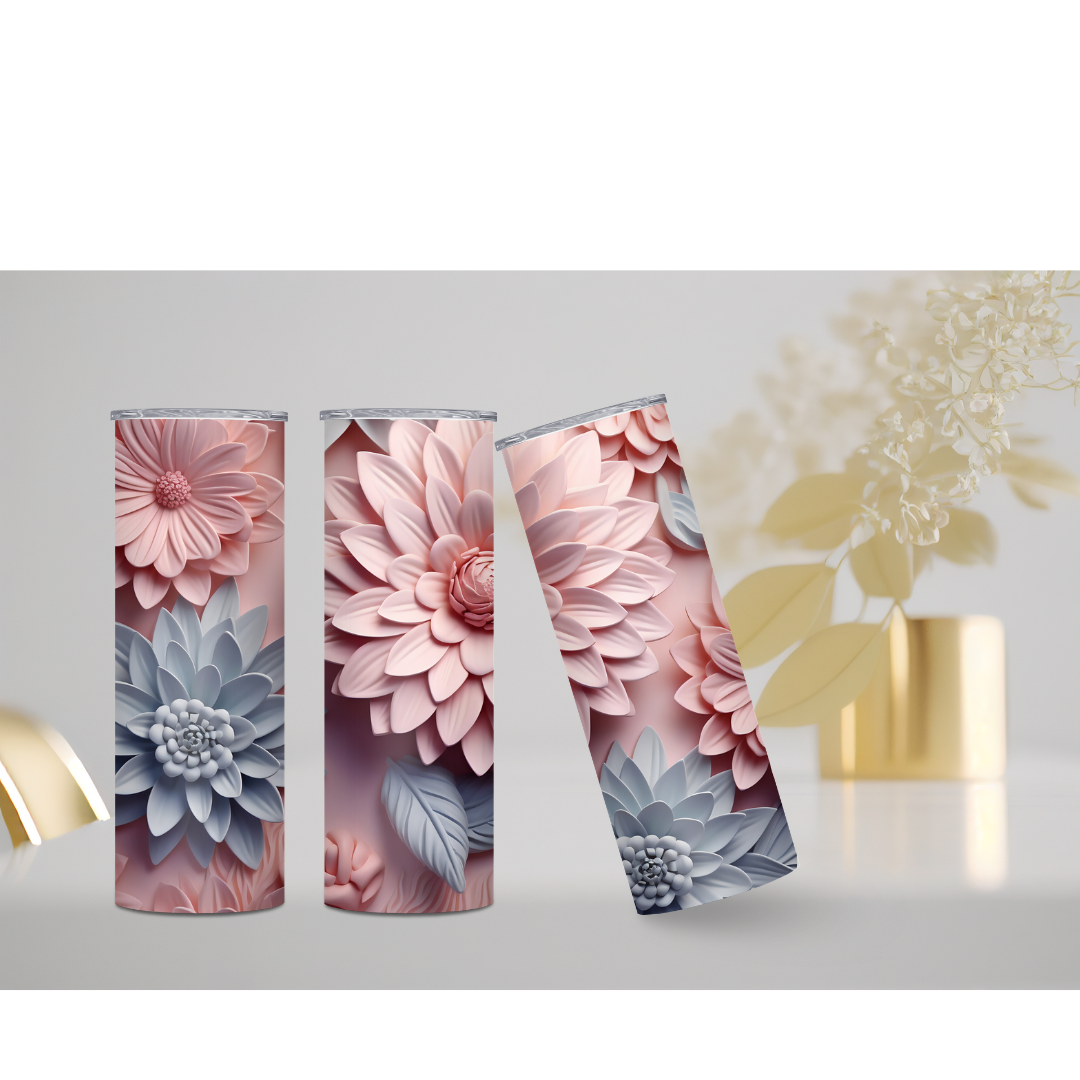 Pink & Grey Flower Tumbler - Almira Creations