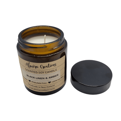 Black Linen & Amber - Scented Soy Candle - Almira Creations