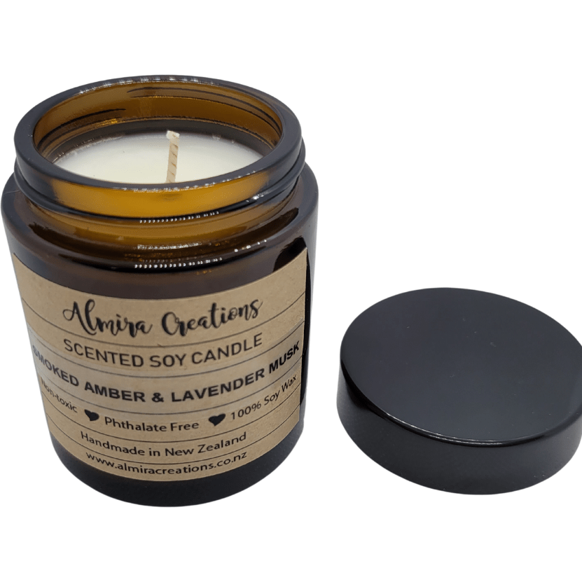 Smoked Amber & Lavender Musk - Scented Soy Candle - Almira Creations