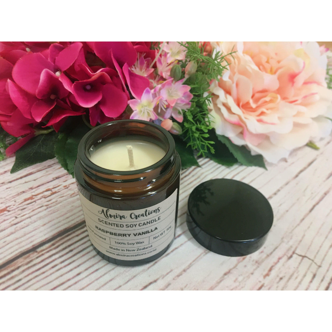 Raspberry Vanilla - Scented Soy Candle - Almira Creations